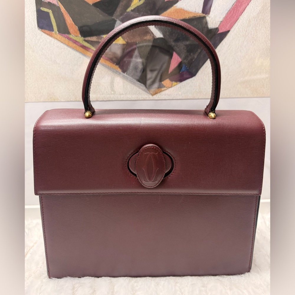 CARTIER Bordeaux Leather Top Handle Handbag-SKU1